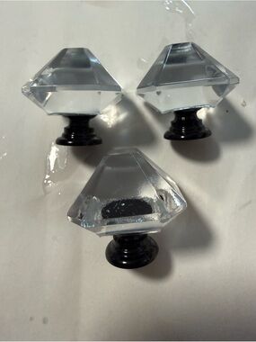 Faceted Square Clear Acrylic Cabinet Knob with Black Base
